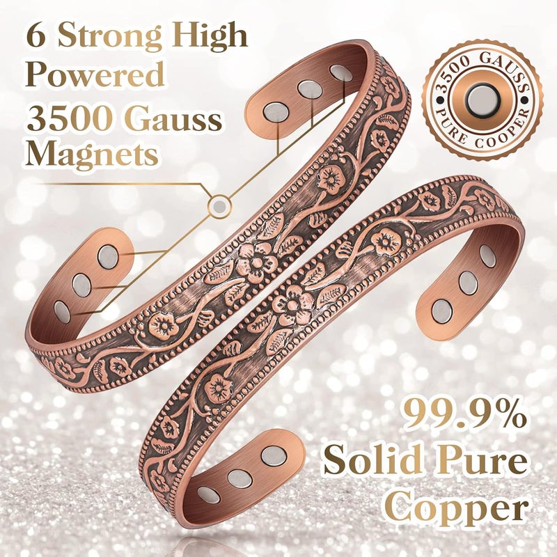 Mahnco Magnetic Lymph Detox Bracelet: Copper Bracelet for Women Men, 100% Pure Copper Bracelet with 6 Magnets 3500 Gauss - Jewelry Gifts (2PCS) - Image 4